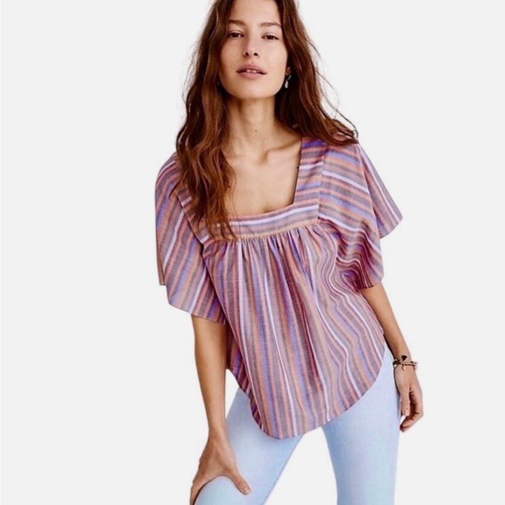 Madewell Rainbow Striped Butterfly Top 100% Cotton Boho Festival Hippie Small